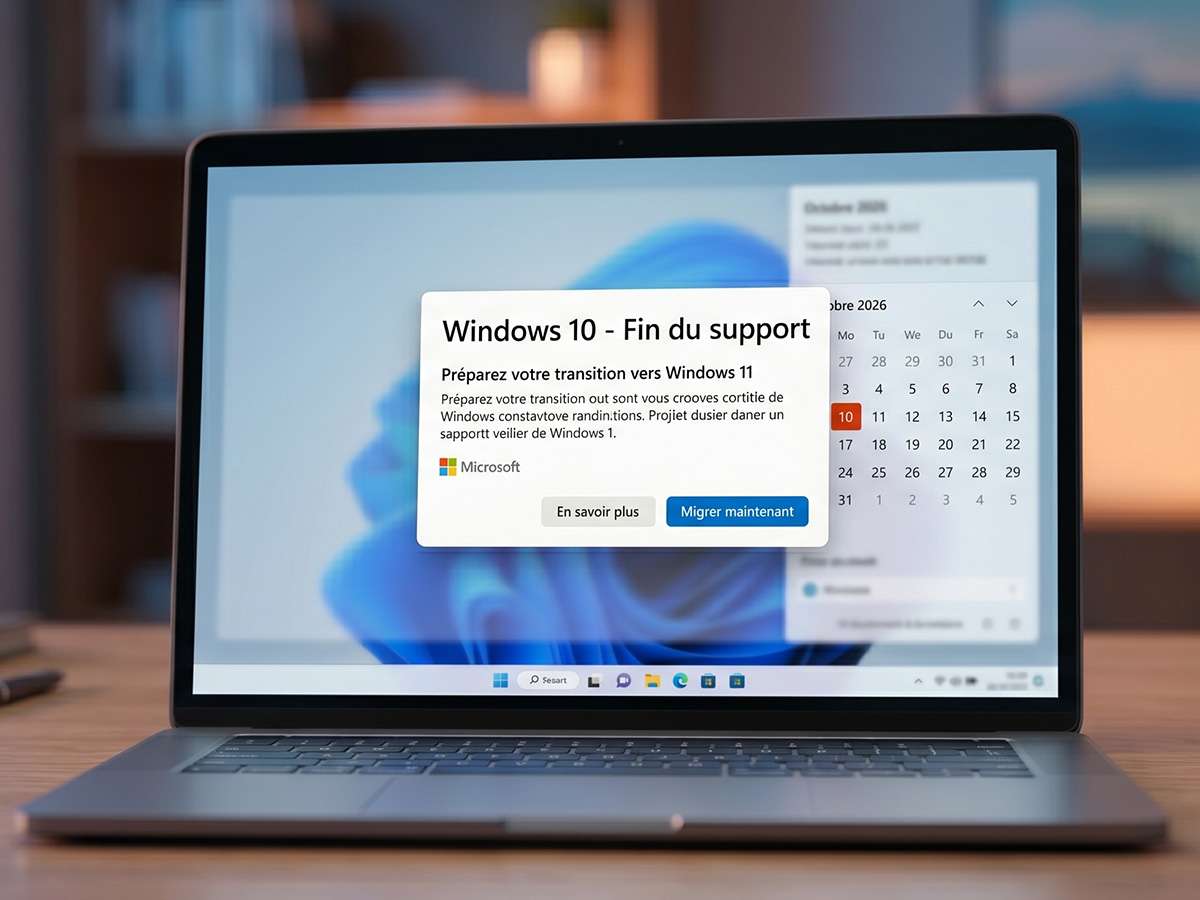 Écran d'ordinateur affichant l'alerte Windows 10 fin de support avec date octobre 2026 - TechAuPoint Longueuil